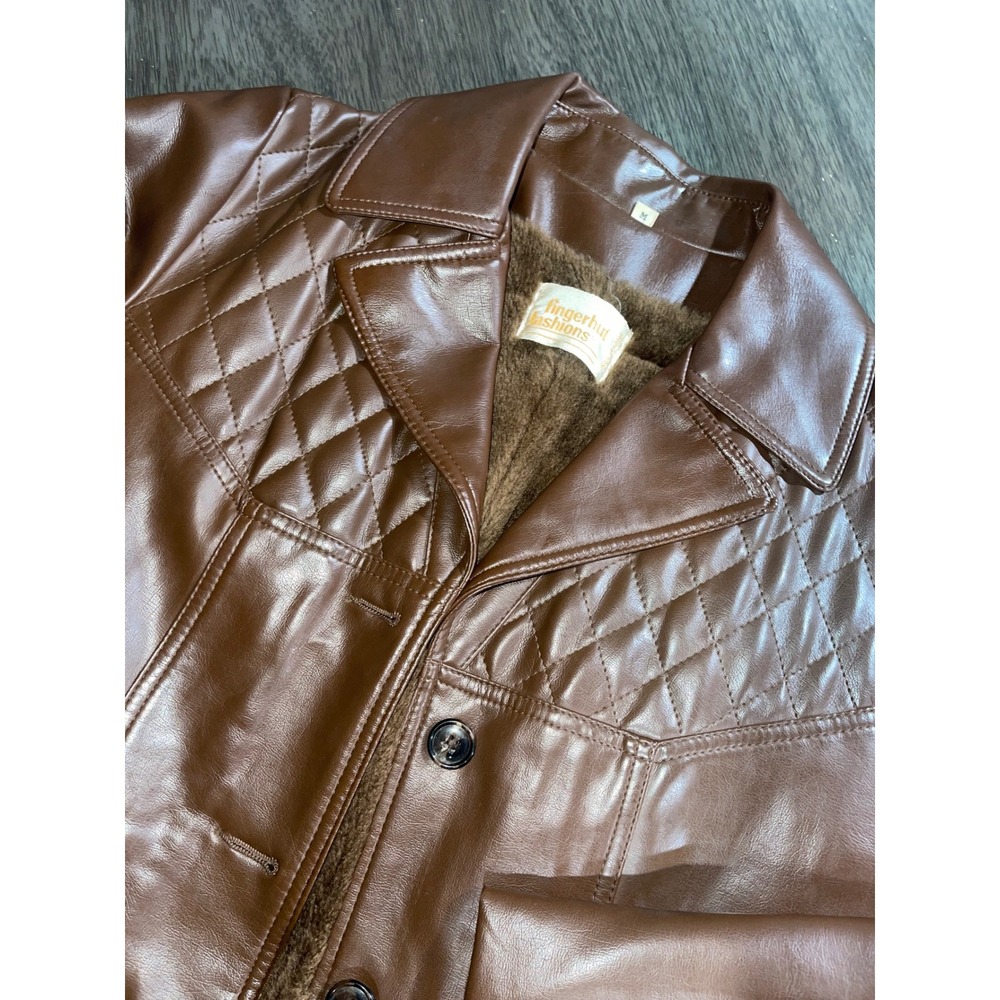 Fingerhut Fashions Women M Brown Faux Leather Jacket Quilted Fur Lined Vintage